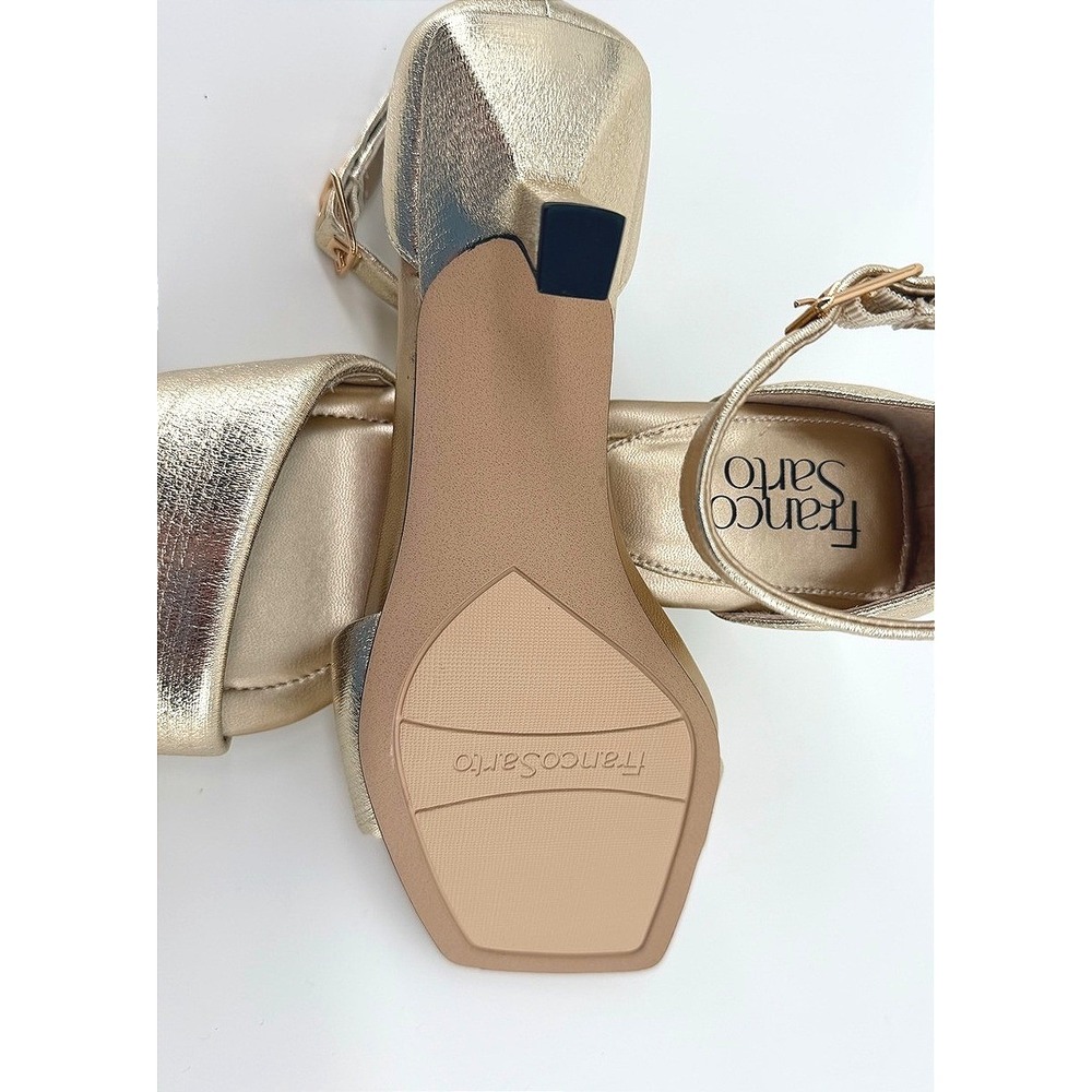 Franco Sarto Gold Metallic Dressy Square Toe Kitten Heel Ankle Strap Sandals 7M - Picture 4 of 8